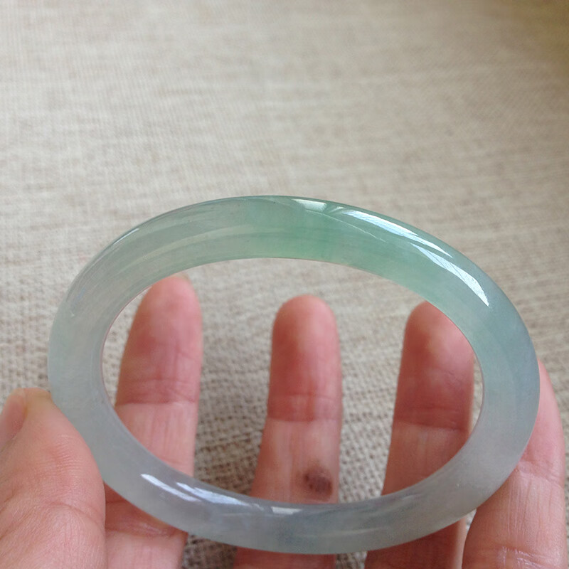 秀芳老坑冰晴底细圆条翡翠(处理)手镯缅甸小细条玉镯飘绿 53-54mm