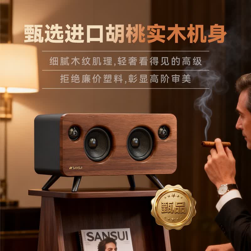山水(SANSUI)S66高品质无线蓝牙音箱低音炮重低音家用客厅HiFi桌面胡桃木复古小音响便携插卡音乐播放器 三单元丨2.2声道丨5.3蓝牙丨HiFi桌面音响