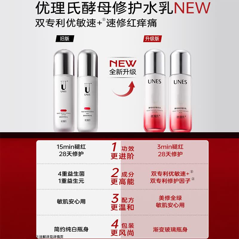 优理氏(UNES)酵母精华水乳套装 褪红修护补水保湿护肤品敏感肌适用送女友礼物 【褪红修护】精华水+乳套装