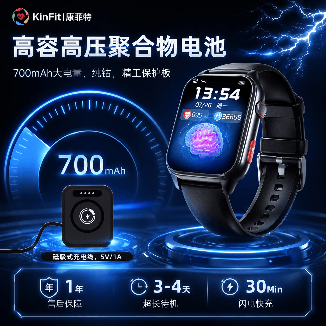 康菲特心脑血管生命风险预警智能手表心率血压血氧监测血糖血脂慢病风险预警AI自动求助接打电话健康腕表 银色 T1L Pro预警筛查激光三高调理 医疗级筛查预警