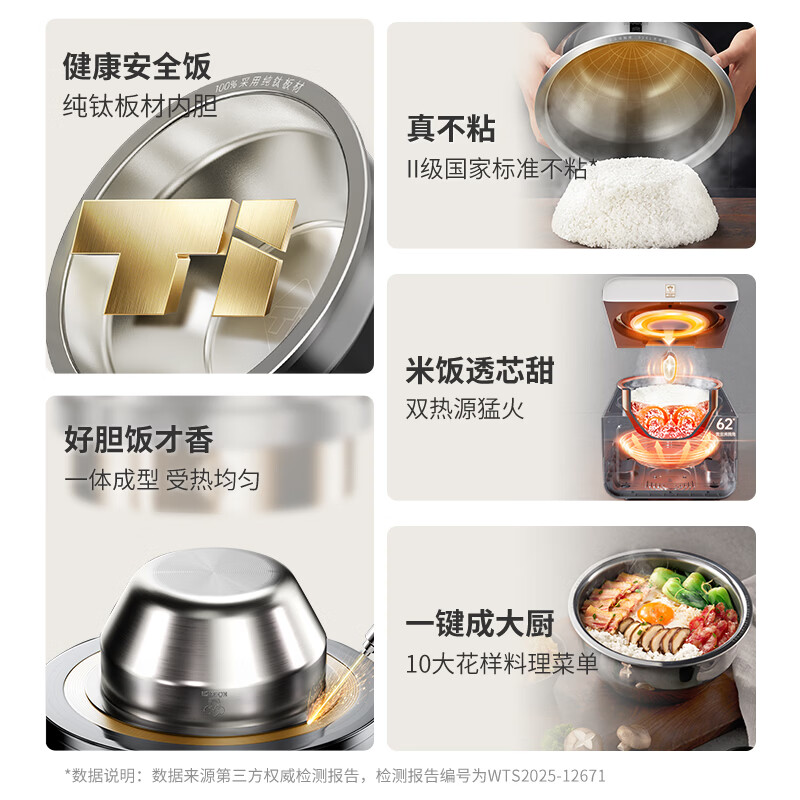 康巴赫纯钛内胆电饭煲家用不粘煮粥锅煮粥锅电饭锅多功能电锅电器煮粥锅0氟涂层京东独家 Pura京东独家 3L