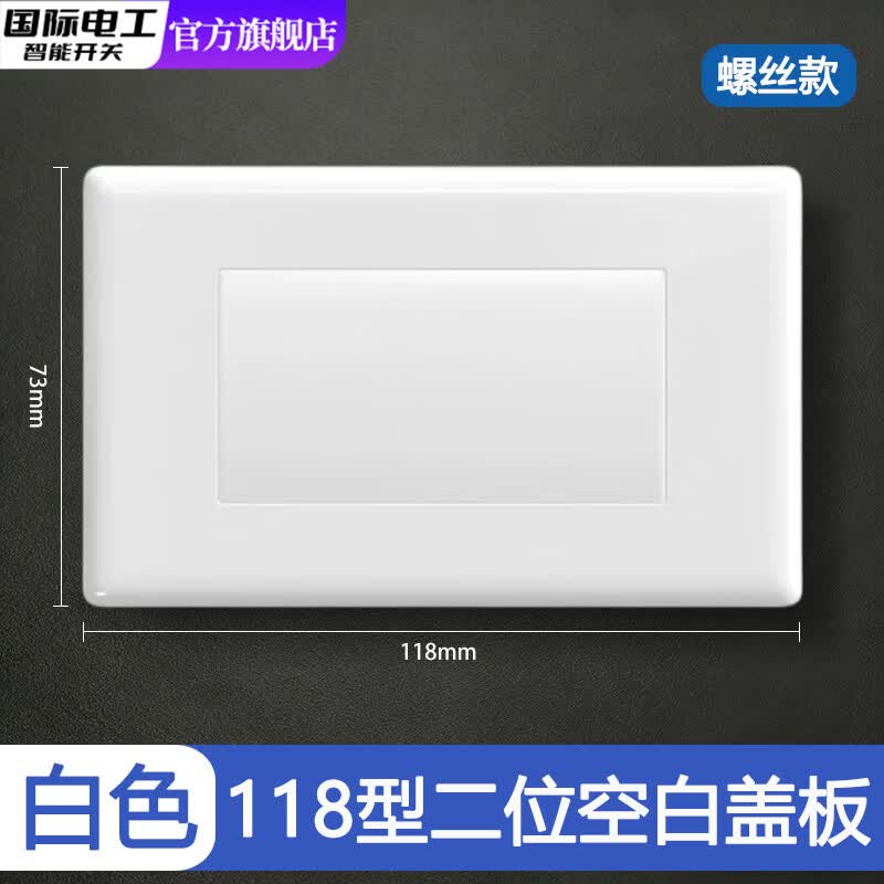 国际电工118型空白面板加厚二合一款二位白盖板长方形底盒白板三四位挡板 二位空白面板【白色】