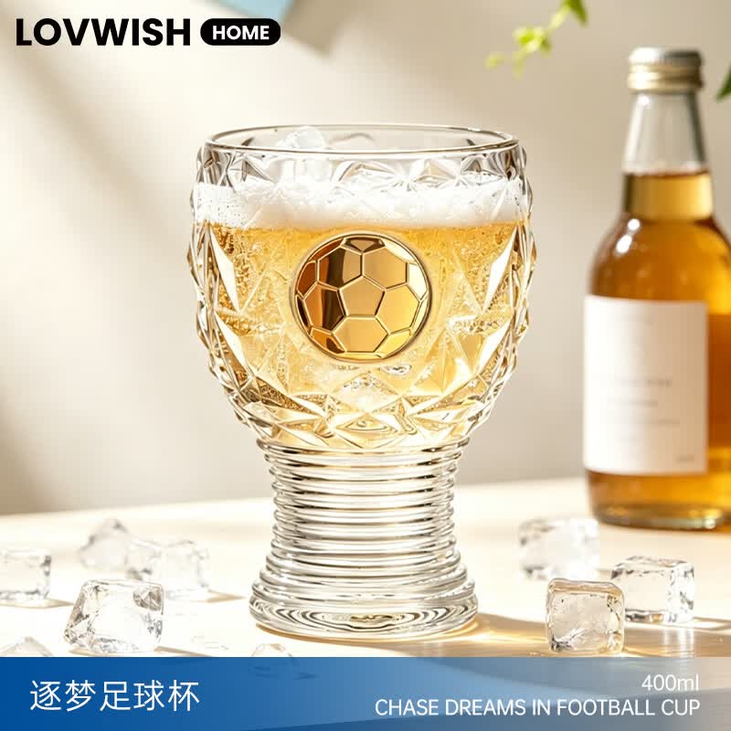 乐唯诗（LOVWISH）网红个性精酿啤酒杯玻璃杯创意大容量家用高脚杯女生牛奶果汁杯 逐梦足球杯【透明款】400ml*1