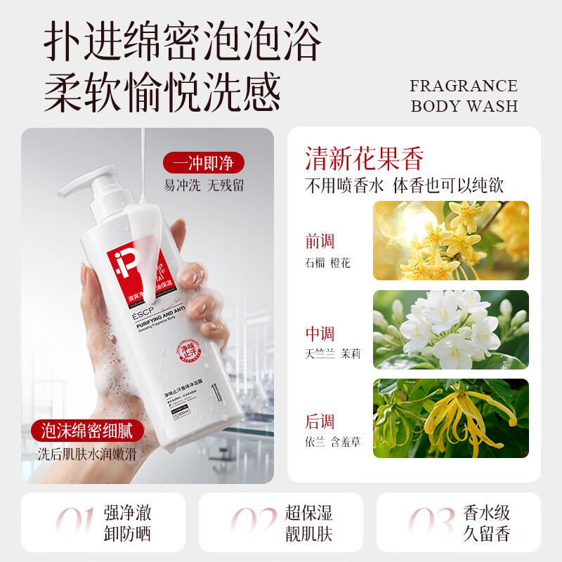 ESCP净味止汗香体沐浴露男女夏日出汗清洁控油保湿 止汗露*2瓶