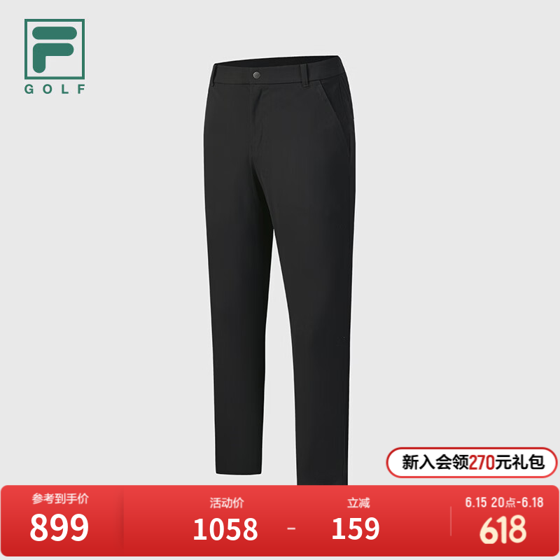 FILA 斐乐官方男士针织长裤2026夏新款高尔夫运动裤防晒凉感裤子 深黑-BK L 175/84A/L