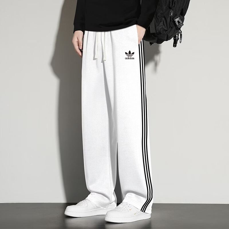 三叶草贝壳头夏季新款刺绣logo冰瓷棉运动长裤男针织休闲大码卫裤透气时尚长裤 黑色 S 建议体重70-90斤