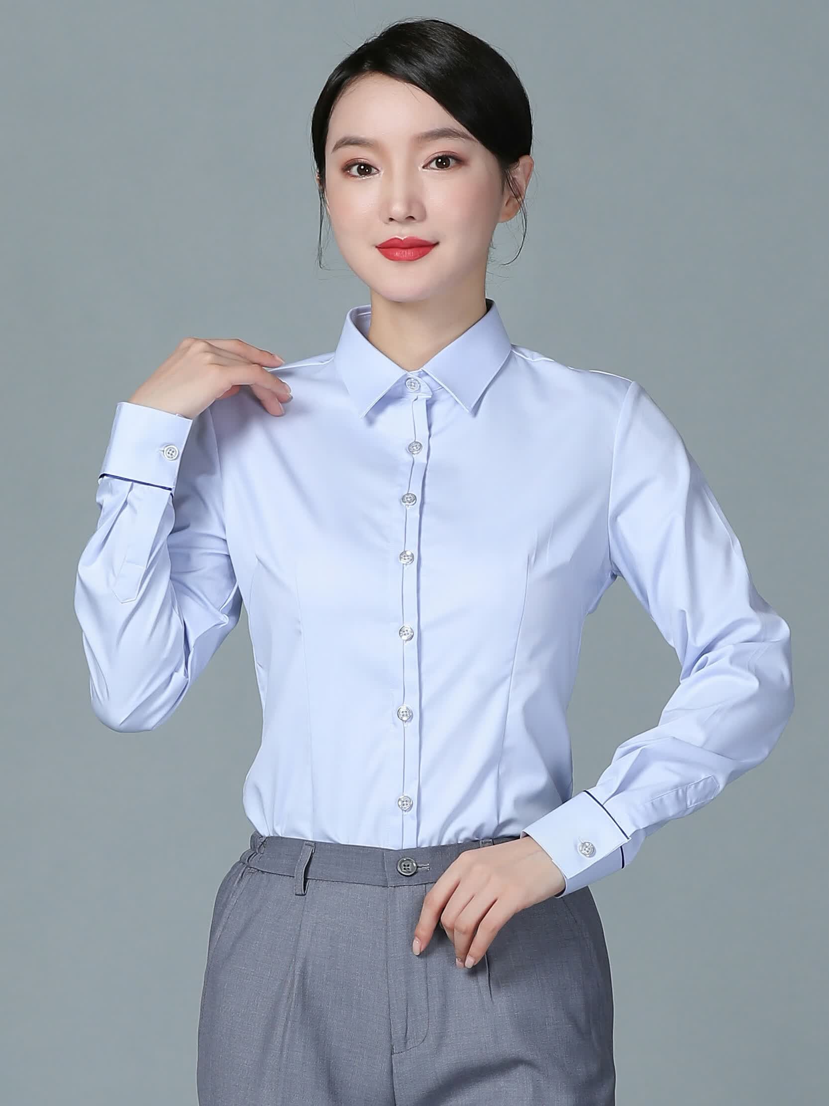 筑凡电信工作服夏装电信工作服女新长袖衬衫中国营业厅员工衬衣 蓝