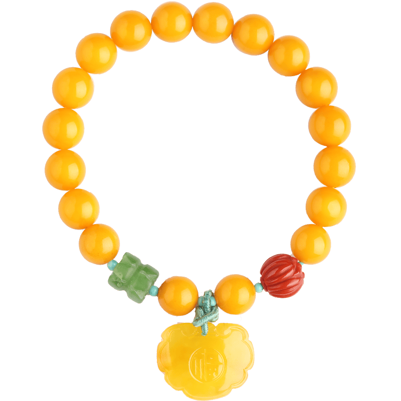祥祯福珠宝（XIANGZHENFU JEWELRY）琥珀原石蜜蜡手串女DIY如意蜜蜡鸡油黄满蜜手链8mm