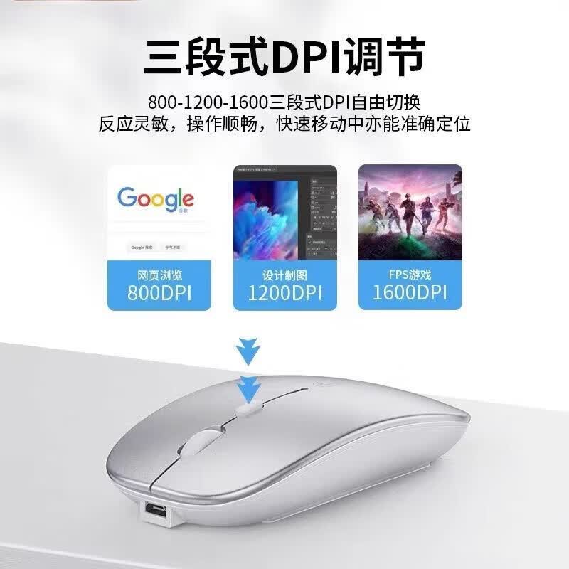 【优选百货】无线鼠标办公笔记本电脑通用游戏云电脑蓝牙充电电池鼠标 银色