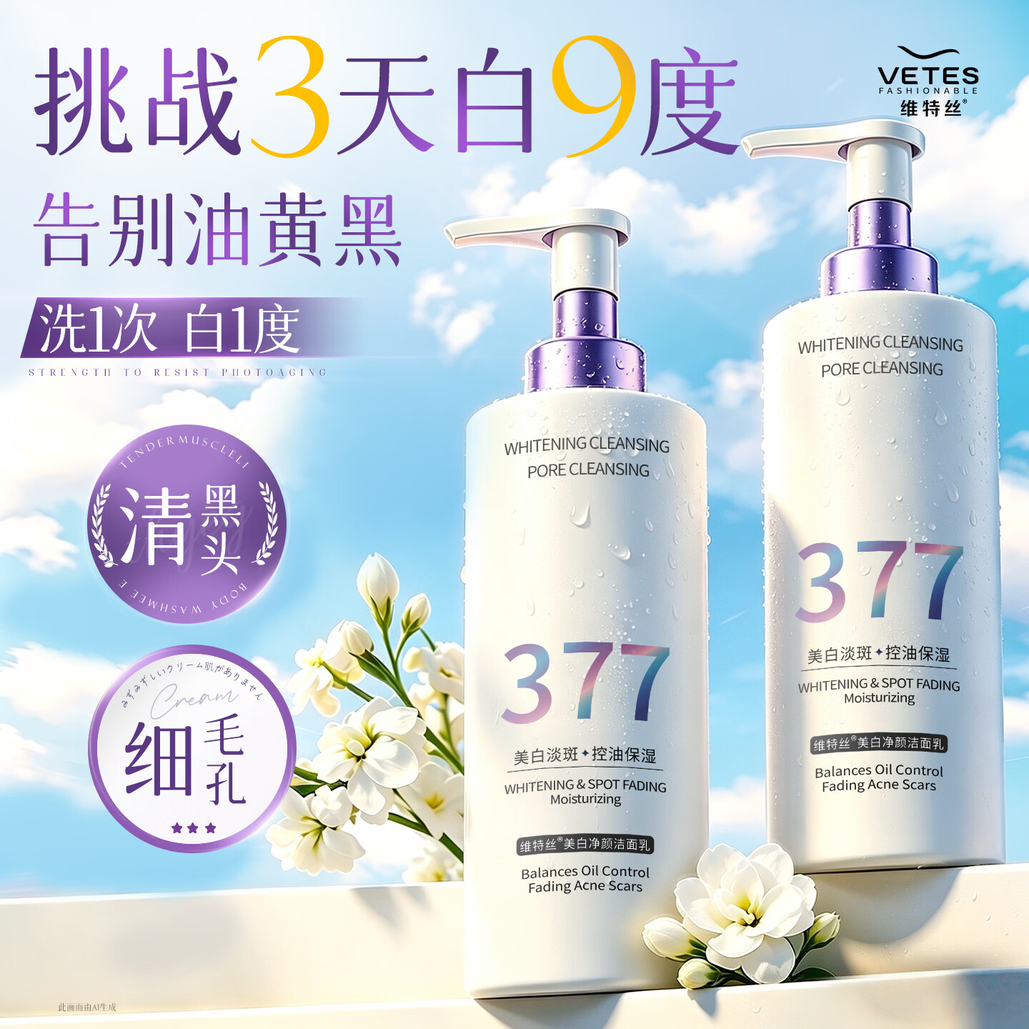 维特丝氨基酸洗面奶男女士美白淡斑提亮肤色深层清洁收缩毛孔控油洁面乳