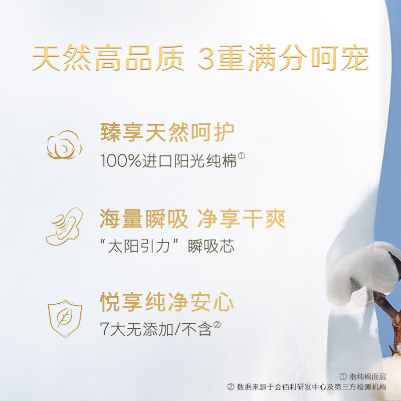 高洁丝（Kotex）【99.9%抑菌】极薄阳光烘烘抑菌纯棉卫生巾日用夜用臻选姨妈巾 臻选280mm60片