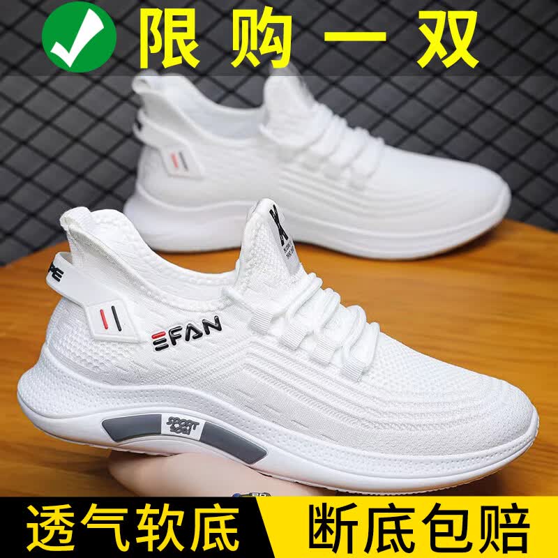 夏季透气网面鞋男软底工作鞋轻便时尚百搭休闲鞋男士运动跑步鞋 2207白色 41
