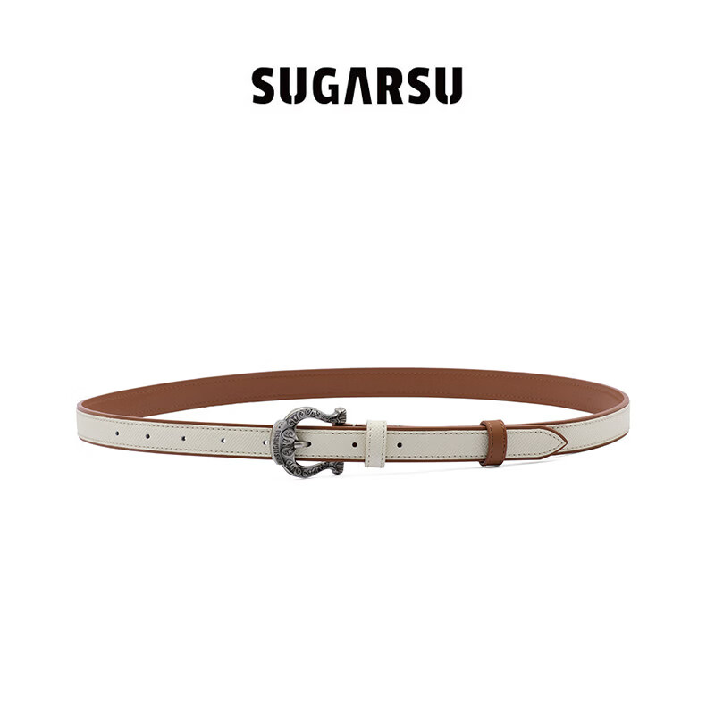SugarSu 酥履26年夏季新款马蹄扣复古真皮小众百搭腰带女 米咖色