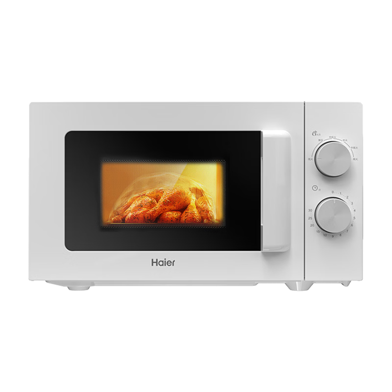 海尔（Haier）快捷微波炉家用小型 360°转盘加热 旋钮操控 易洁内胆 白色 6档火力 HW-M20J1W