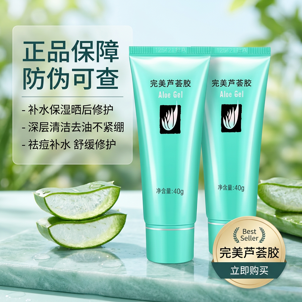 完美芦荟胶正品完美祛痘淡印补水保湿淡化疤痕斑晒后修复皮肤凝胶 40g*10支芦荟胶