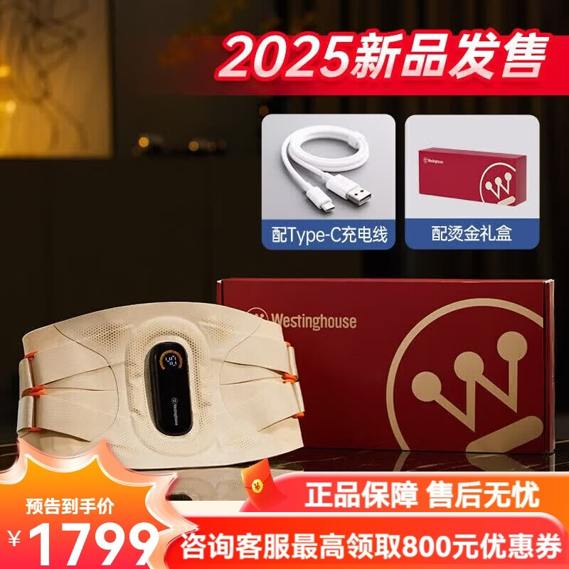 西屋（Westinghouse）美国西屋WS3腰部按摩仪护腰带震动热敷腰椎腰肌暖腹按摩器礼物 WS3云柔杏【震动热敷护腰 4大仿生支撑钢条】