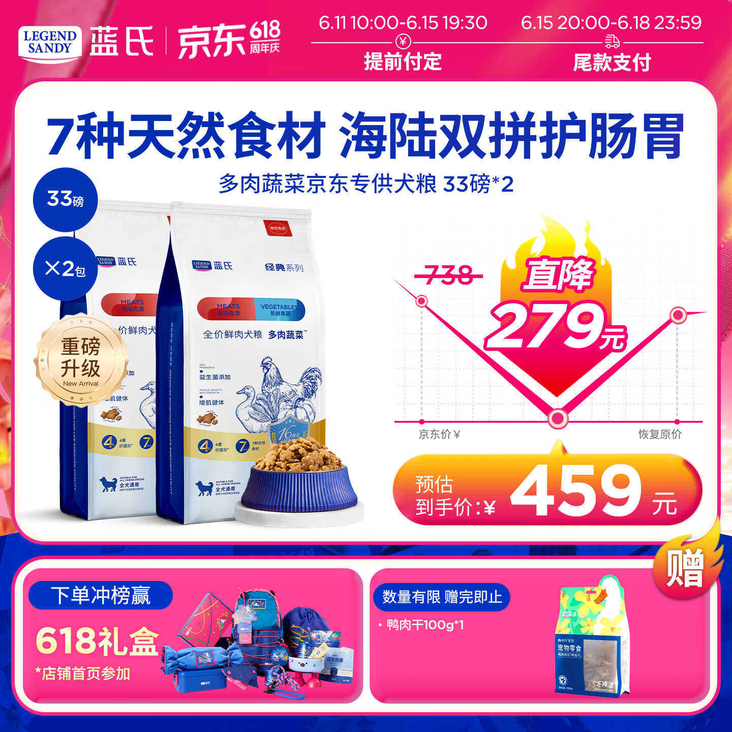 蓝氏多肉蔬菜犬粮15kg*2赠肉干100g 419元 - 86线报