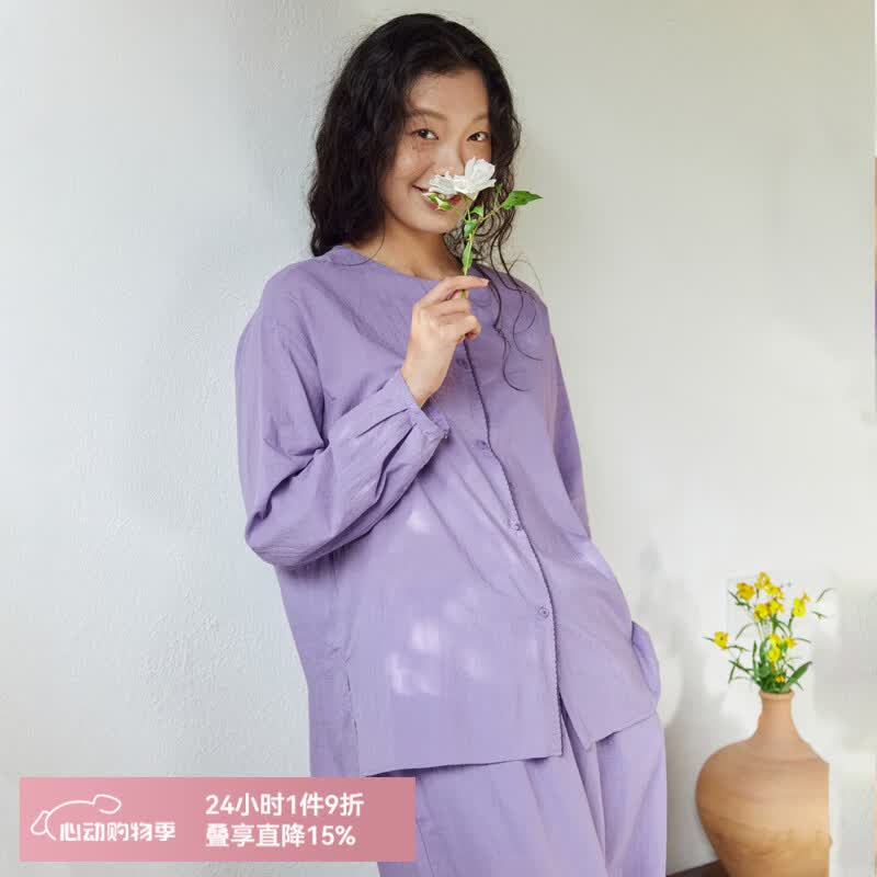 朵朵·可可好睡眠推荐26春夏季新款纯棉提花ju柔软睡衣套装女 暗紫 M (160)