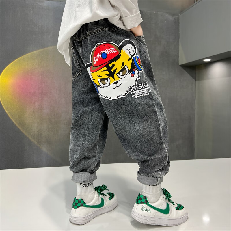 猴兄仔童装男童牛仔裤秋季新款韩版时尚男孩百搭宽松老爹裤3到15岁