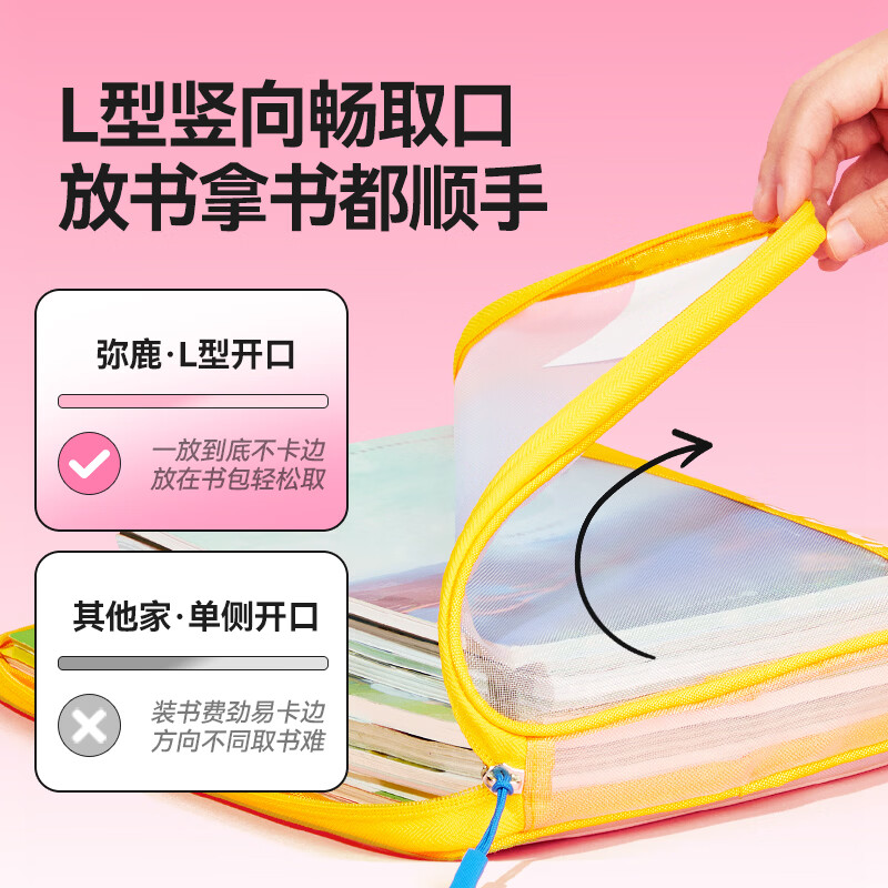 弥鹿(MiDeer)学科分类袋课本收纳袋三层式儿童科目试卷袋可水洗书本A4补习袋拉链式文件袋六一礼物 4个学科分类袋(橙+蓝+绿+黄)