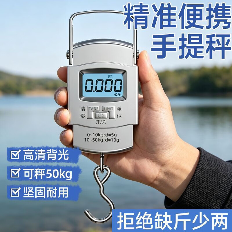 今选（jinxuan）手提电子秤手提秤便携式高精度家用快递称弹簧秤称重食物行李称钓鱼用称 【可称50公斤】黑色电池款-精度5克