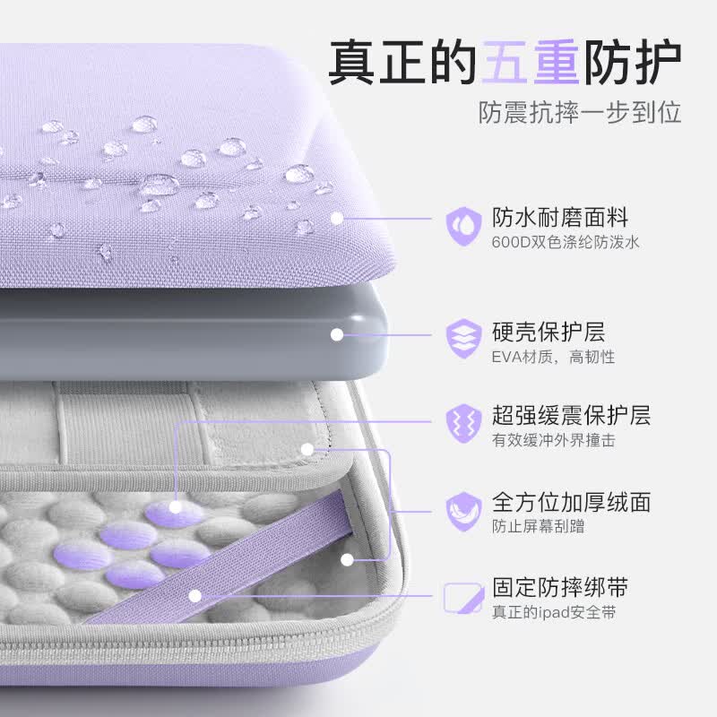 inateck平板收纳包iPadPro硬壳保护套高级保护壳防弯10.9寸12.9寸Air4/5 星黛紫 12.9寸