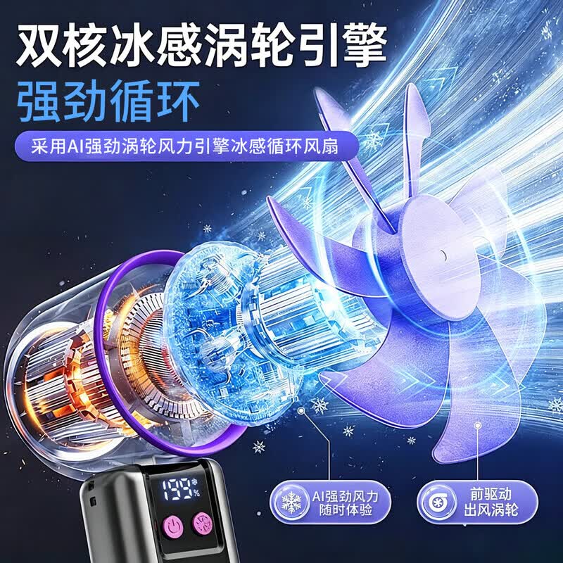 德国品质小风扇2026新款手持风扇半导体制冷桌面风扇充电超长续航风扇随身携带usb迷你扇学生静音 樱花粉【至尊冰磁16°制冷】199档超强飓风