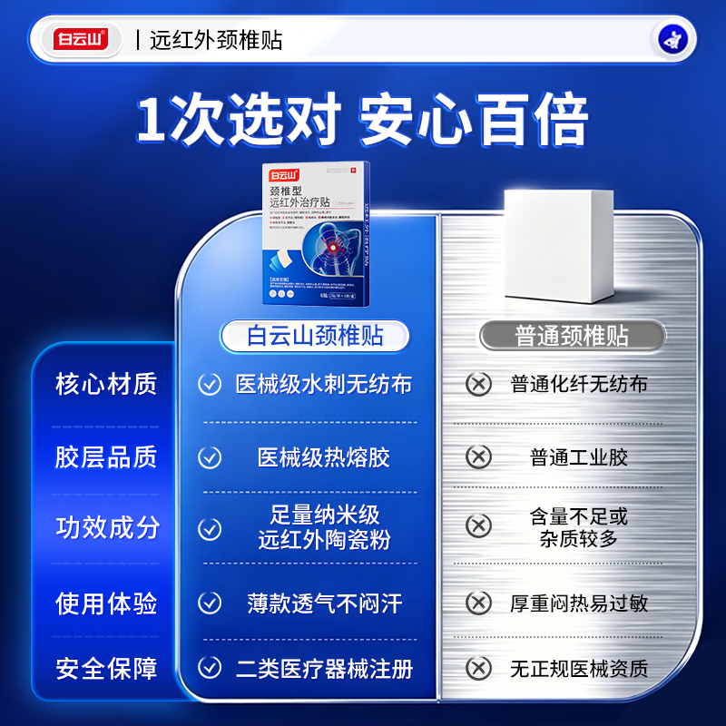 白云山颈椎贴远红外治疗贴 颈椎病专用贴膏 热敷压迫神经头晕脑供血不足 【2盒*6贴 白云山实惠装】改善疼痛 膏贴榜单TOP&多地物流当/次日达