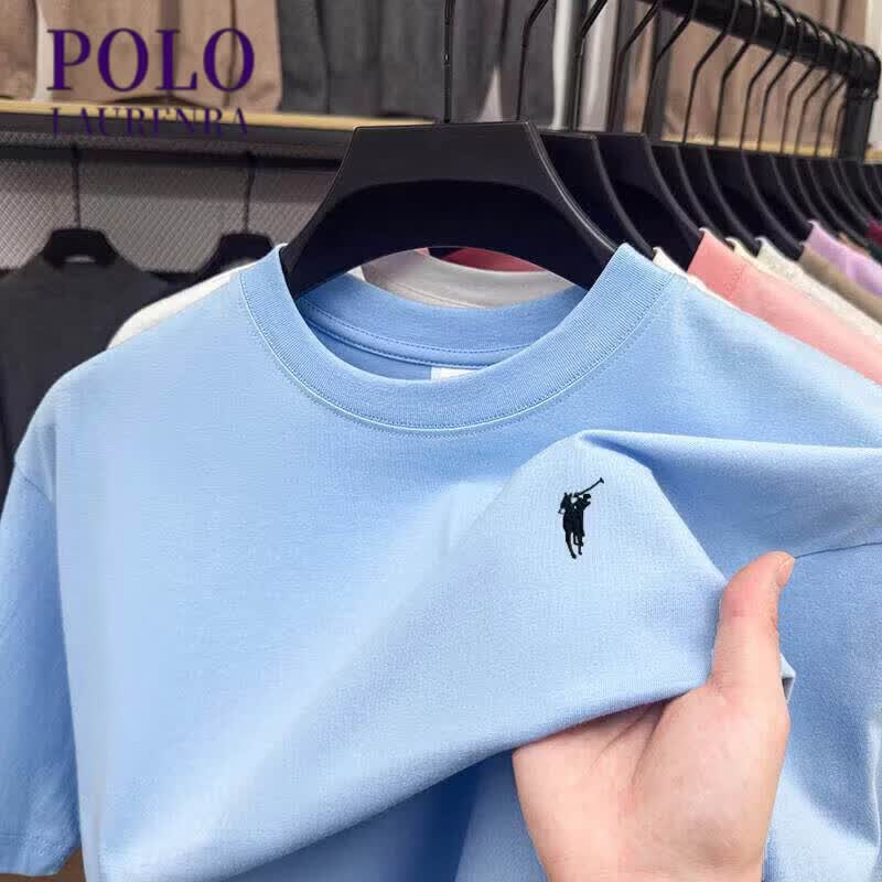 劳伦拉保罗高端polo衫男·马球马里恩刺绣圆领体恤新款蚕 丝短袖T恤男士 男装十大一线品牌浅灰 【纯 棉】 S S 90-100斤穿