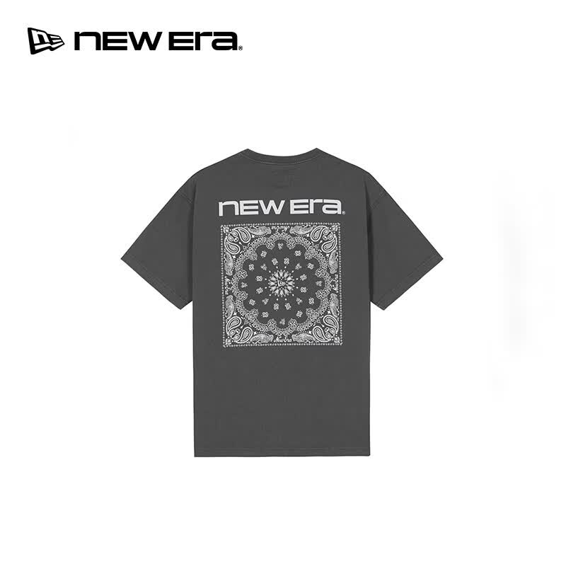NEW ERA纽亦华26新品水洗复古运动腰果花纯棉短袖T恤男女同款NE 14954634-水洗黑色 S