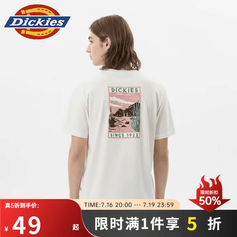 Dickies夏季纯棉短袖t恤男士宽松圆领美式复古潮牌休闲情侣上衣 DK0A8823 白鹭白 L
