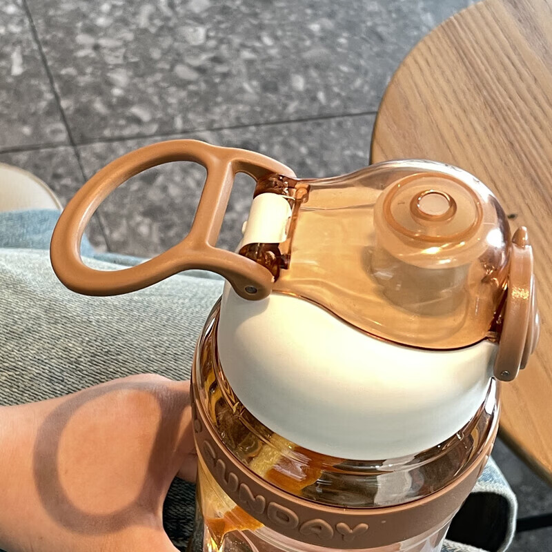 夏季吸管杯女生高颜值双饮杯大容量运动水杯便携防摔学生塑料水杯 黑色1000ML 一杯双饮