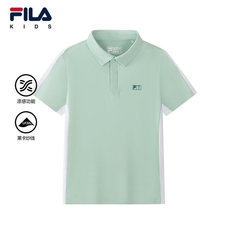 FILA【凉感功能】斐乐儿童童装短袖T恤2026秋季新款男中大童POLO 浮沫绿-TQ 140