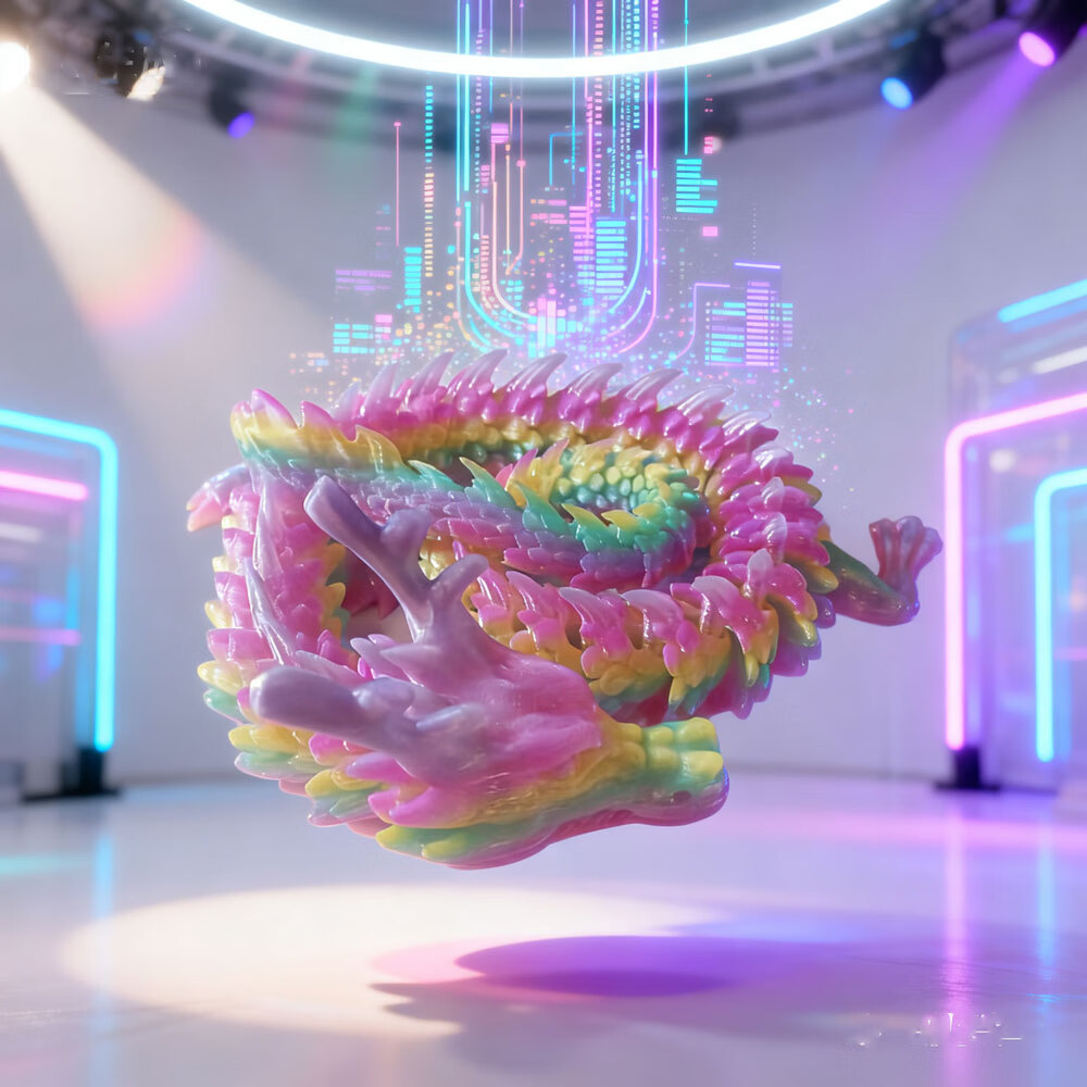 3D玩具打印中国龙礼物仿真龙周边模型3d手办88cm金龙王水晶彩虹龙 水晶彩虹中国龙88厘米（紫龙角）