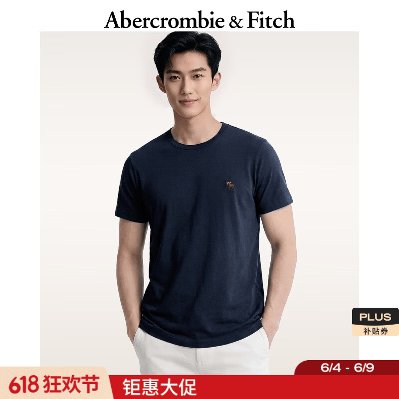 Abercrombie &amp; Fitch经典小麋鹿图案情侣柔软棉质短袖T恤上衣26春夏男装124-6014 海军蓝 S (175/92A)