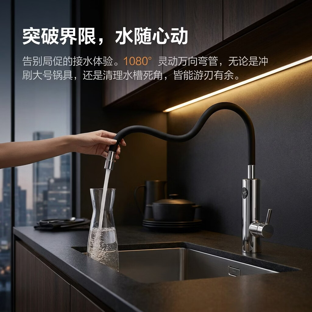 飞利浦电热水龙头即热式变频恒温不锈钢过水电热水器厨房家用卫生间款数显款厨宝加热器包安装1037 【万向弯管】不锈钢机身 AWH2109