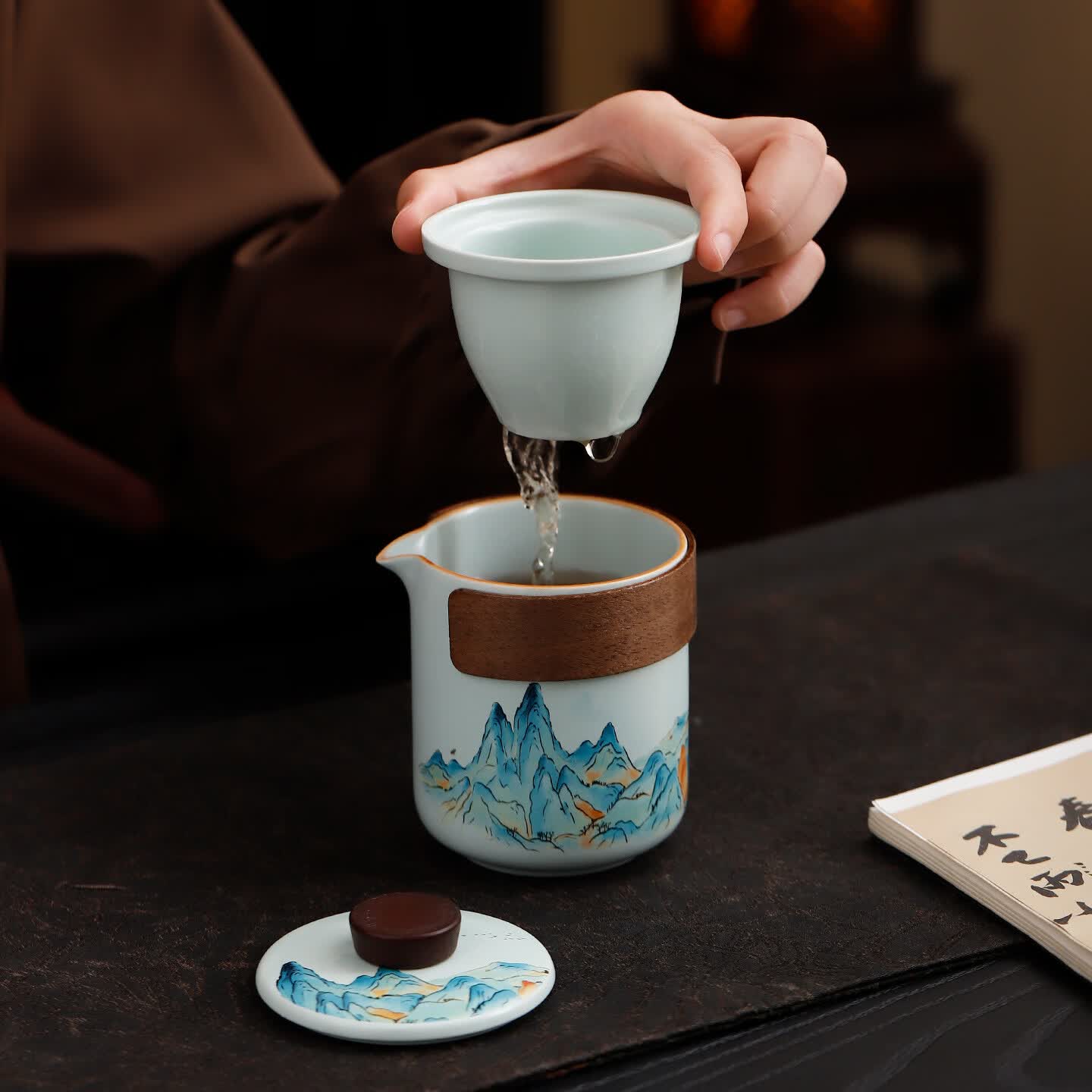 臻厨聚功夫茶具礼盒套装伴手礼定制茶具公司活动送礼周年庆文创千里江山 天青千里江山茶具 【礼盒装】 6件