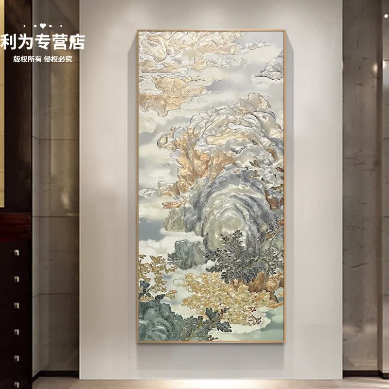何佳功艺术玻璃掐丝珐琅彩手绘入户玄关新中式装饰画法式客厅壁画 掐丝珐琅1款 电镀铝合金边框 50*100 拼套
