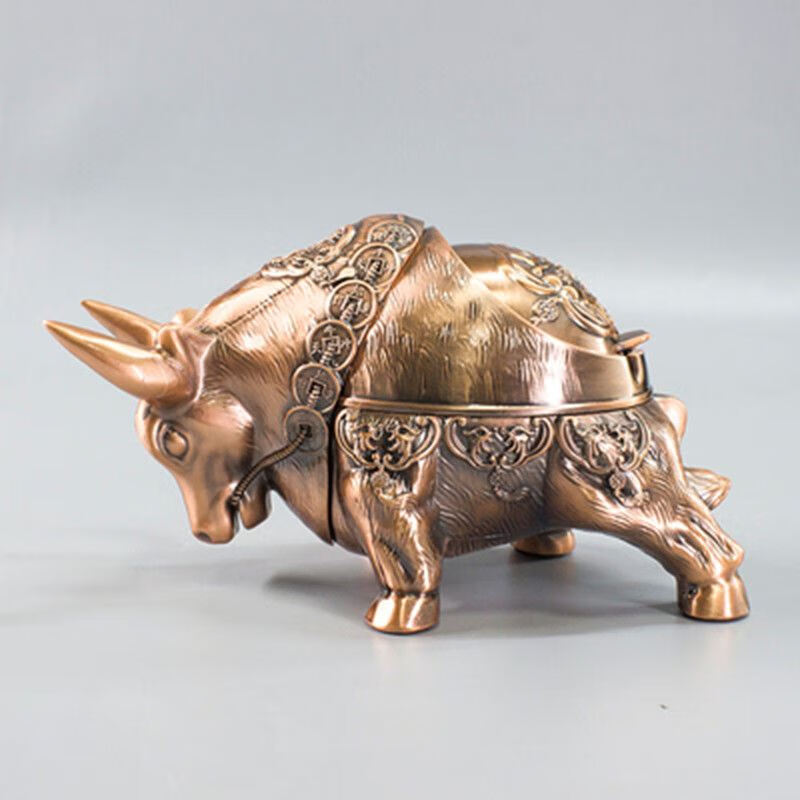 铜牛烟灰缸 铜牛烟灰缸欧式烟灰缸创意个性潮流家用客厅茶几复古带盖