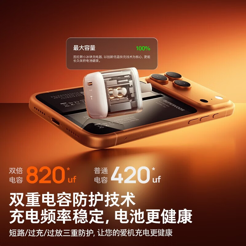 图拉斯小冰块Pro【低温更护机】苹果18充电器iphone17充电头35W套装氮化镓16/15/13插头线 【6-14套装】35W冰透白+1.68米pd线 苹果专属丨旗舰正品丨低温更护机