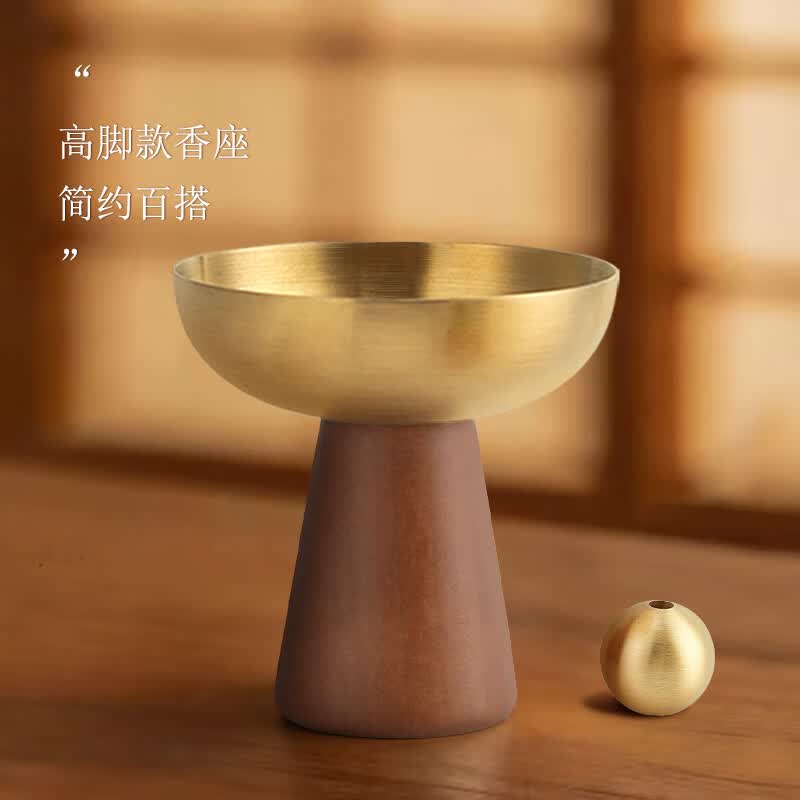 塑家美高脚线香炉圆香插家用多孔香插不落灰线香现代简约金属木质香薰炉 高脚香炉+圆球香插