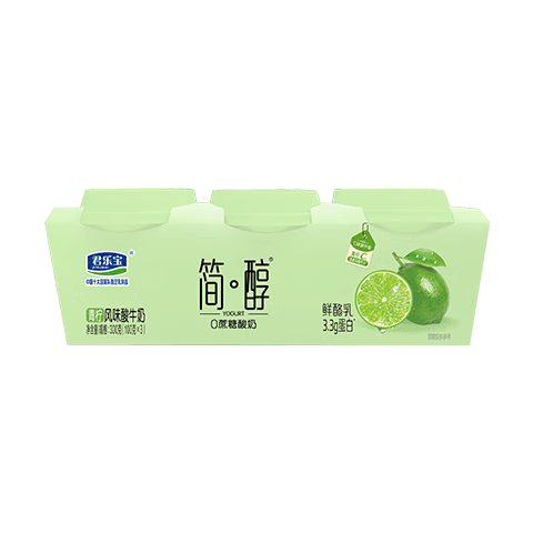 君乐宝简醇 0蔗糖 青柠鲜酪乳100g*3联杯 风味酸牛奶 3.3g蛋白
