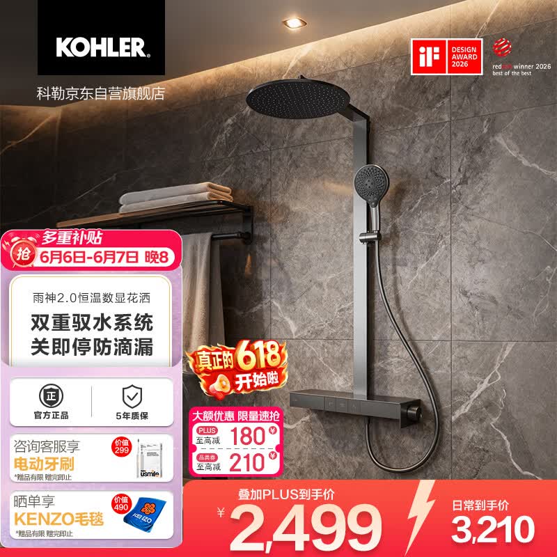 科勒（KOHLER）智能花洒淋浴套装雨神2.0恒温喷头墨影灰
