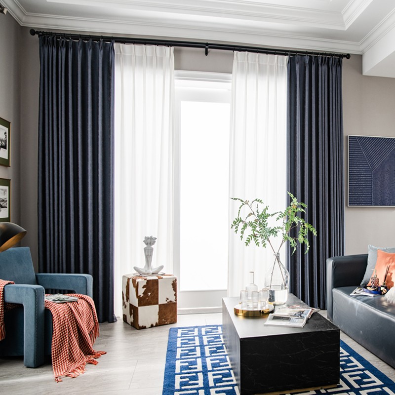 伊佳仁窗帘2021年新款丝绒定做蓝色大气高精密提花客厅现代简约轻奢