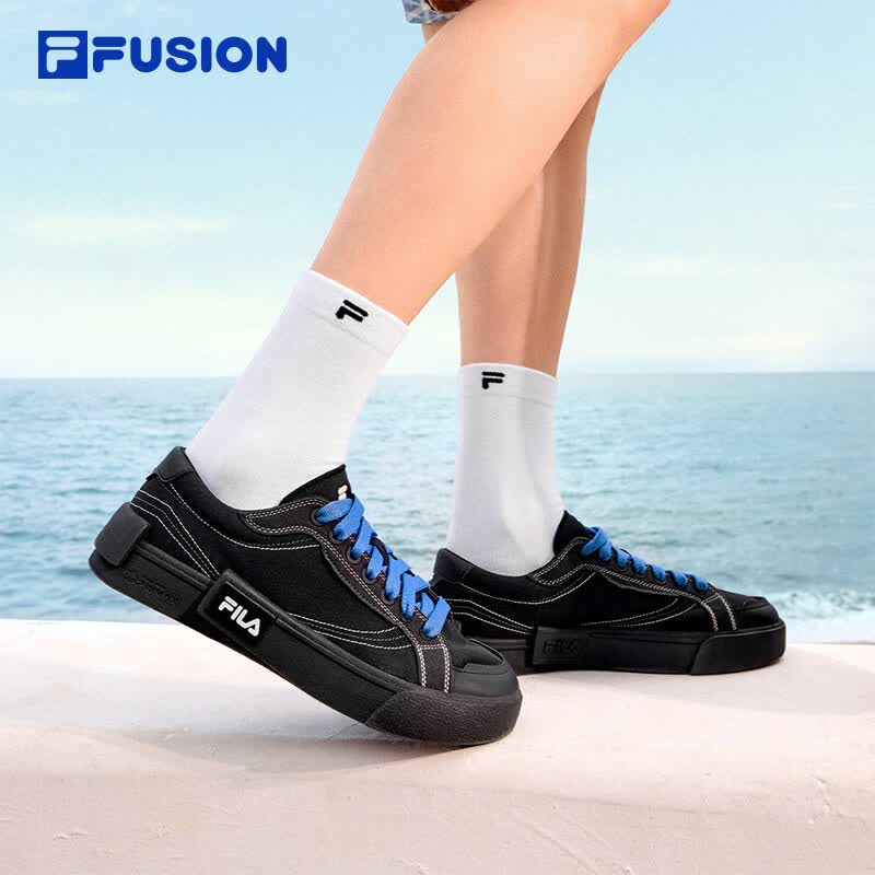 FILA FUSION斐乐潮牌男鞋POP板鞋2026夏季新款帆布鞋休闲鞋运动鞋 黑/雪白-BS 41