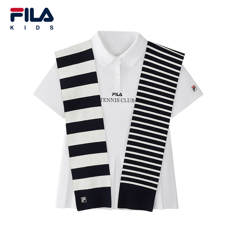 FILA【干爽】斐乐儿童童装短袖T恤2026秋新款女中大童POLO含披肩 玉石白-WT 150