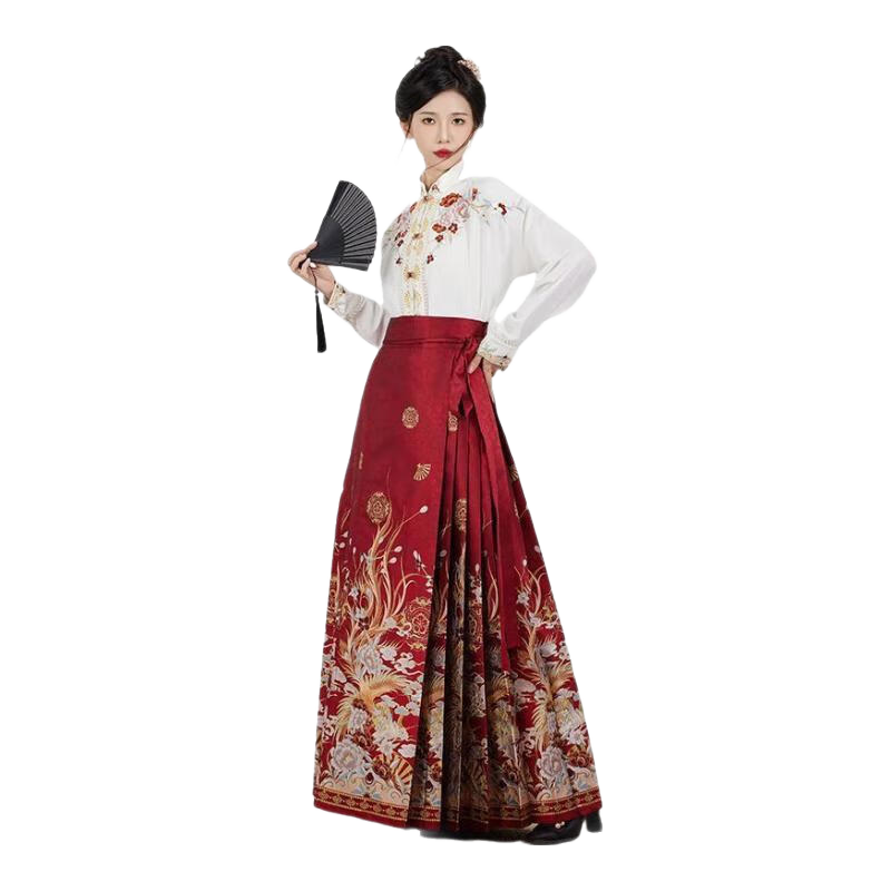 Aseblarm马面裙女款全套正版2026新款大码新中式汉服女精致重工上衣全套装 白色上衣+马面裙 L 建议[125-150斤]