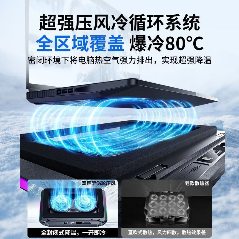 路曼顿联想拯救者Y7000X笔记本散热器压风式Y7000P电脑增高支架R9000游戏本双核涡风便携式降温折叠底座 压风式散热器【双核涡扇+十色RGB灯】 16英寸联想拯救者Y9000P