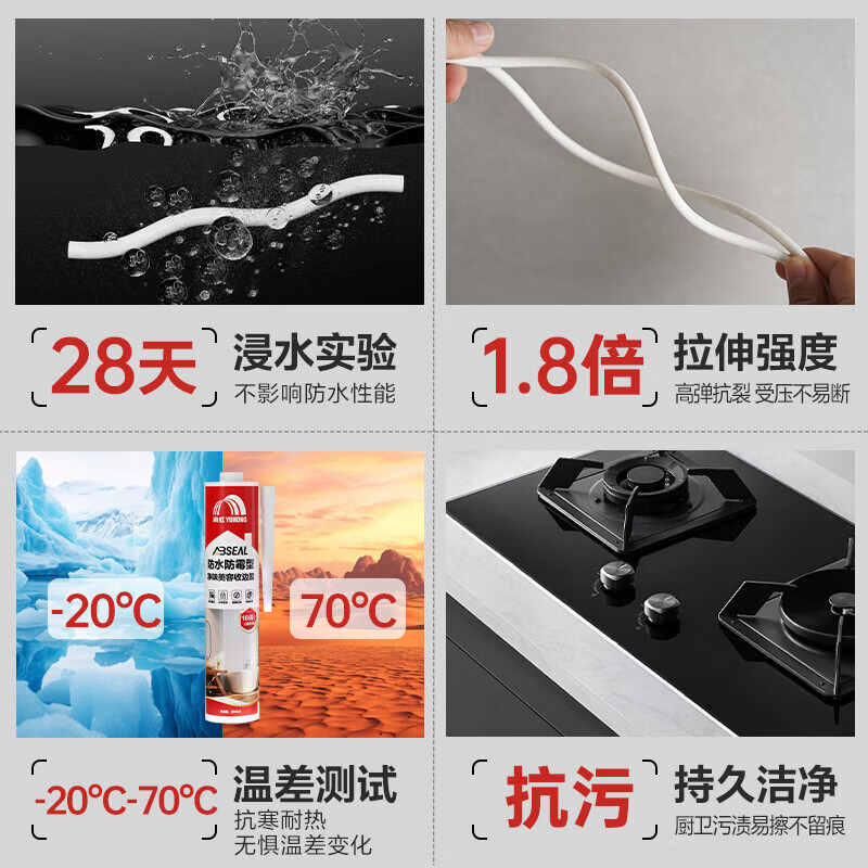 雨虹防水玻璃胶密封胶美容胶厨卫防霉防水胶收边胶水槽洗手台马桶环保封边 25倍时效0级防霉-透明