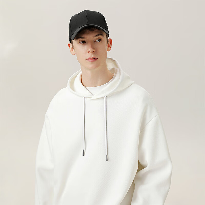 黑鲸海澜之家旗下潮牌纯卫衣男基础简约连帽外套春秋款帽衫 白 XL